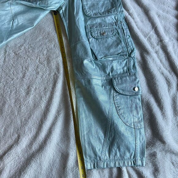 We the free Lap Of Luxury Barrel Cargo Jeans Metallic Coating Aqua Marine 26 NEW - Picture 4 of 8